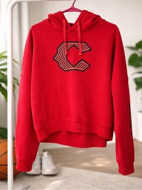 New Era Red Hooded Women's Sweatshirt with Black Graphic C
